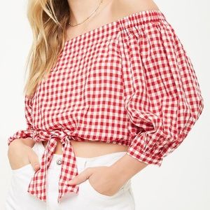 Off the shoulder gingham top